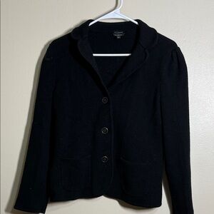 Talbots Black 100% Merino Wool Button Up Collared Sweater Cardigan Size Large